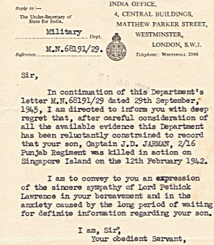 Captain J Jarman death notice