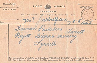 Telegram from Jubbulpore, Diana Missing.